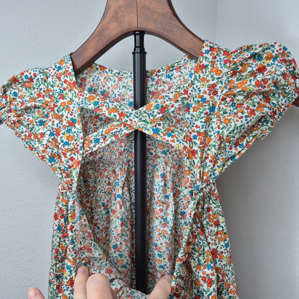 Girls Floral Puff Sleeve Dress Criss Cross Open Back Ditsy Print Multicolor 4/5 - Picture 5 of 6